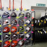A selection of motorcycle helmets and tyres at A&S Motorcycles